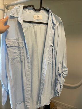 Babaton Aritzia Classic Light Blue Utility Shirt Button-Up Pocket Blouse S